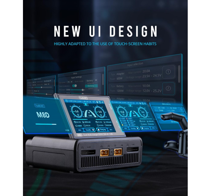 Двухканальное зарядное устройство ToolkitRC M8D 1600W 50А для FPV 1-8S M6D M7 ADP100 ADP200 Q4AC Q6AC FlyOk (Black) (18759)