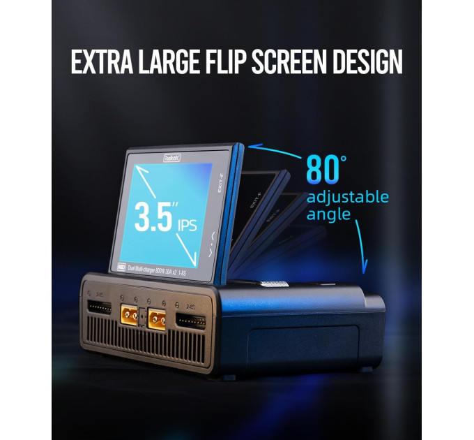 Двухканальное зарядное устройство ToolkitRC M8D 1600W 50А для FPV 1-8S M6D M7 ADP100 ADP200 Q4AC Q6AC FlyOk (Black) (18759)