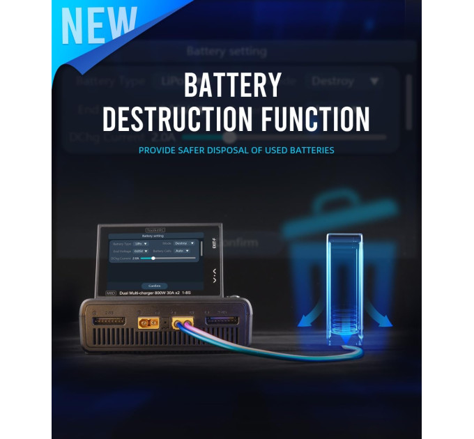 Двухканальное зарядное устройство ToolkitRC M8D 1600W 50А для FPV 1-8S M6D M7 ADP100 ADP200 Q4AC Q6AC FlyOk (Black) (18759)