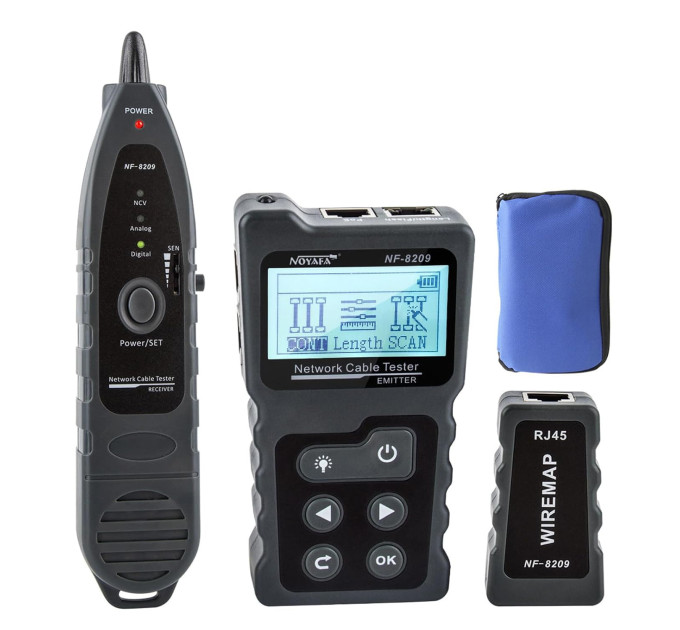 Кабельный тестер Noyafa NF-8209 Сетевой тестер кабеля, трассоискатель, PoE тестер, измерение кабеля (19695)