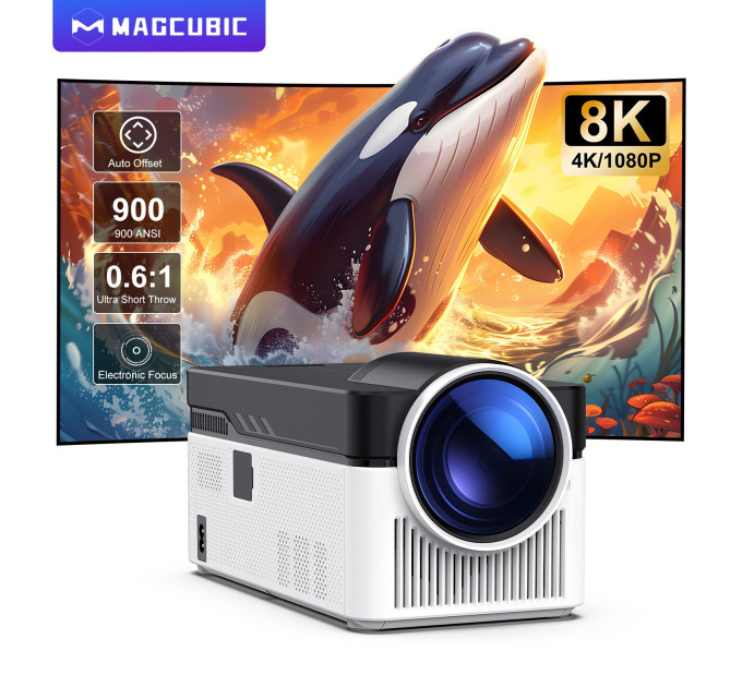 Мультимедийный смарт-проектор с автофокусом Magcubic HY450 Android 14, chip H726, 8K24fps, 2GB/16GB домашний кинотеатр (Black White) (19397)