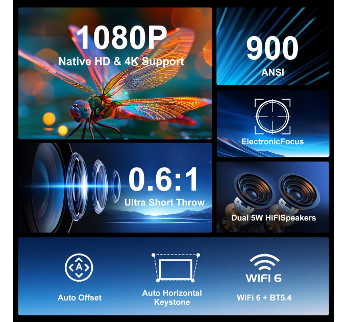 Мультимедийный смарт-проектор с автофокусом Magcubic HY450 Android 14, chip H726, 8K24fps, 2GB/16GB домашний кинотеатр (Black White) (19397)
