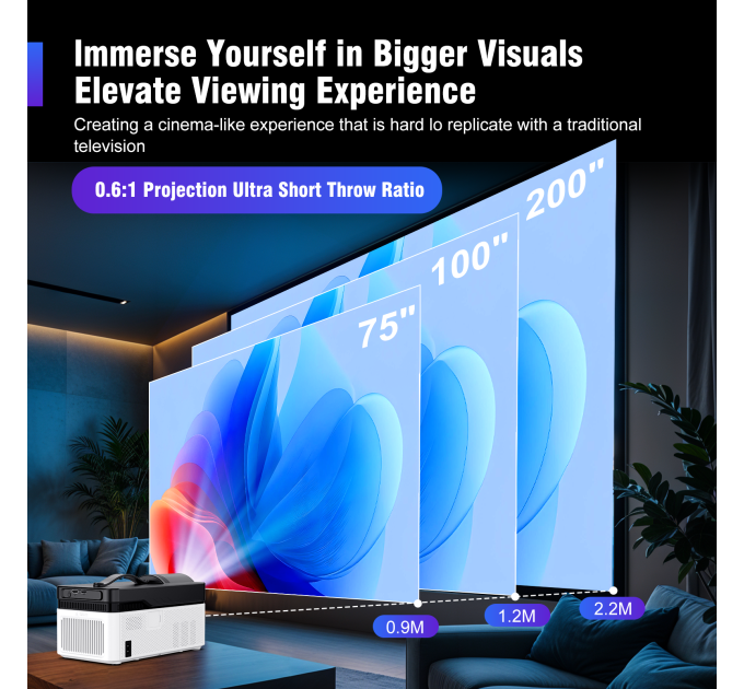 Мультимедийный смарт-проектор с автофокусом Magcubic HY450 Android 14, chip H726, 8K24fps, 2GB/16GB домашний кинотеатр (Black White) (19397)