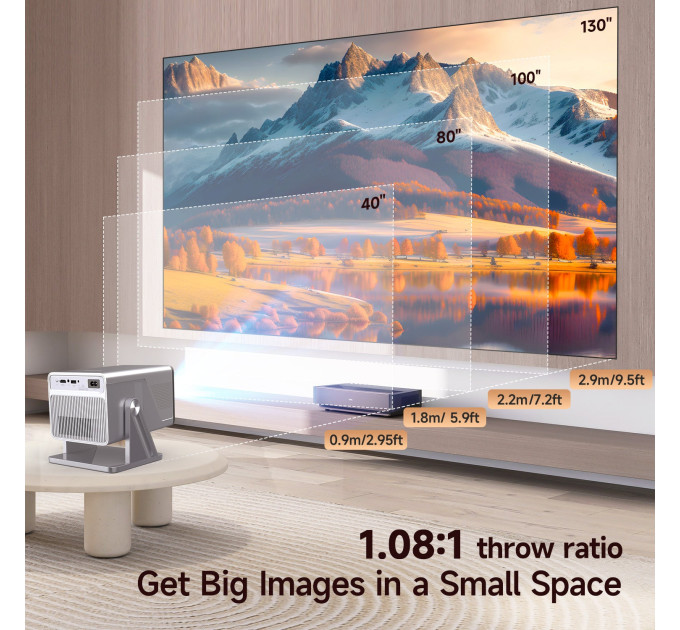 Мультимедийный смарт-проектор с автофокусом Magcubic X7 Android 14, chip H726, 8K24fps, 2GB/16GB домашний кинотеатр (Silver) (19343)