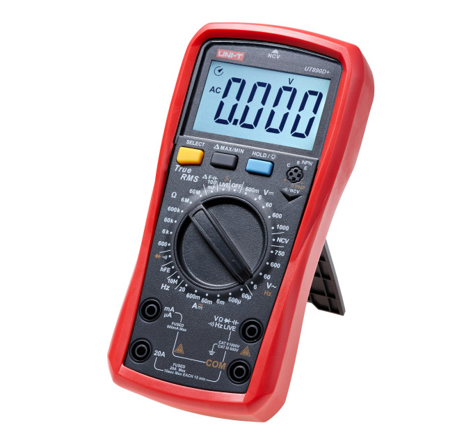 Мультиметр UNI-T UT890D+ Цифровой мультитестер; Напряжение DC/AC; Ток DC/AC; R; C; Прозвонка цепи; тест Диодов-транзисторов, NCV, Live, частота, емкость (19822)