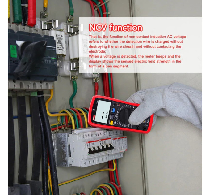 Мультиметр UNI-T UT890D+ Цифровой мультитестер; Напряжение DC/AC; Ток DC/AC; R; C; Прозвонка цепи; тест Диодов-транзисторов, NCV, Live, частота, емкость (19822)