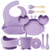Набор детской силиконовой посуды для первого прикорма на присосках 9 предметов Краб (Purple) (18976)