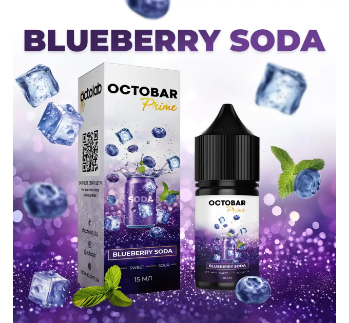 Набор для самозамеса солевой Octobar Prime 30 мл, 0-50 мг Blueberry Soda (Ягодная Содовая) (16892)