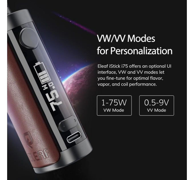 Набор электронная сигарета Eleaf iStick i75 75W 3000mAh with Ep Pod Tank 2ml Original Kit (Black) (15779)
