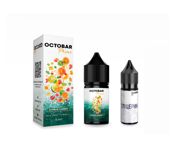 Набор компонентов для самозамеса солевой заправки Octobar Prime 15 мл (Citrus Candy, Цитрусовые конфеты 0-50 мг) (19051)