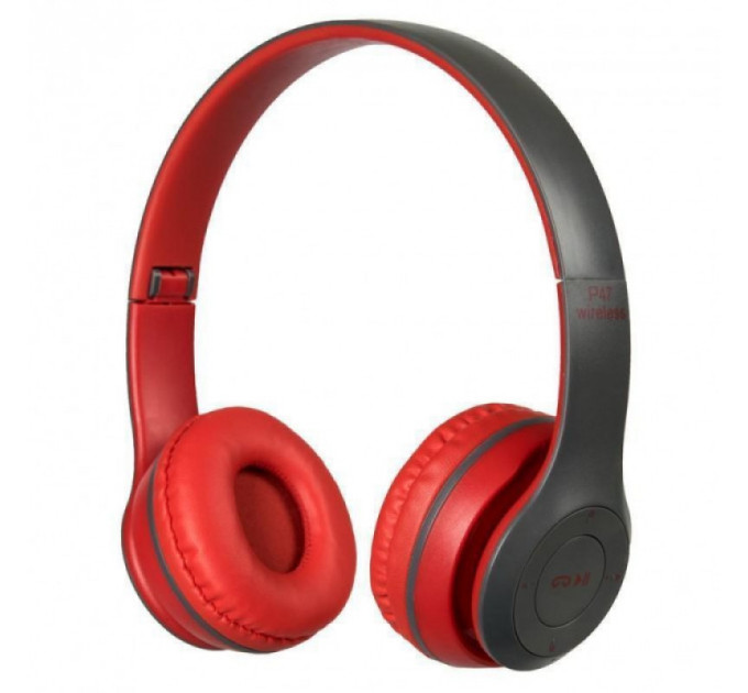 Наушники беспроводные P47 споддержкой карты памяти + встроенным FM-радио (Red Gray) (18178)