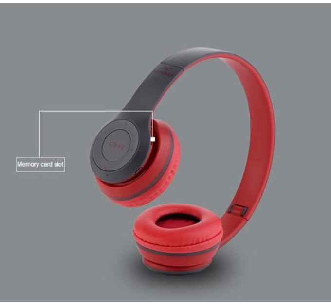 Наушники беспроводные P47 споддержкой карты памяти + встроенным FM-радио (Red Gray) (18178)