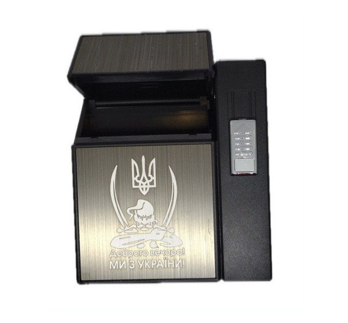 Портсигар на 20 сигарет з запальничкою та електричною прикуривателем HL-424 (Black Brown Козак) (15697)