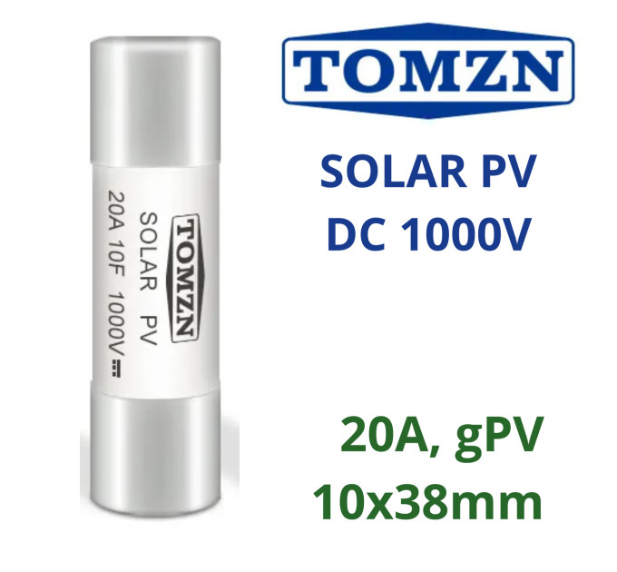 Предохранитель DC TOMZN TOPV-32 1000V 20A 10×38 мм для солнечных панелей gPV (19618)