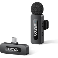 Профессиональный петличный микрофон беспроводной Boya BY-V10 V2.0 Разъем Type-C (Black)