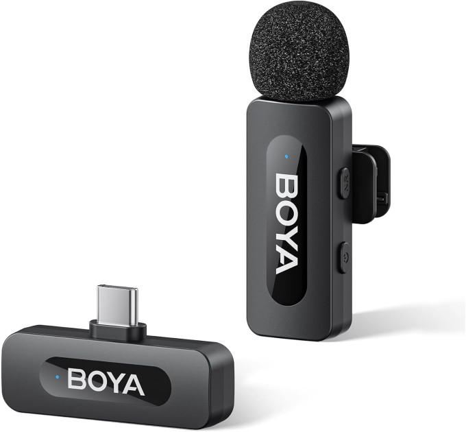 Профессиональный петличный микрофон беспроводной Boya BY-V10 V2.0 Разъем Type-C (Black) (18872-prm)