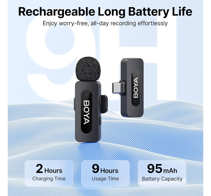 Профессиональный петличный микрофон беспроводной Boya BY-V10 V2.0 Разъем Type-C (Black) (18872-prm)