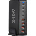 Сетевая зарядная станция ILEPO 240W на 4 USB+4 Type-C мультизарядное устройство мощный блок питания (Black) (19338)