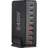 Сетевая зарядная станция ILEPO 240W на 4 USB+4 Type-C мультизарядное устройство мощный блок питания (Black) (19338)