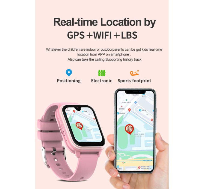 Смарт-часы детские Wonlex KT33 с камерой WI-FI GPS SIM-карта Original силиконовый ремешок (Pink) (17775)