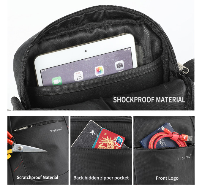 Сумка через плечо Tigernu T-L5108 5л с отсеком для планшета 9.6'' (Black) (17067)