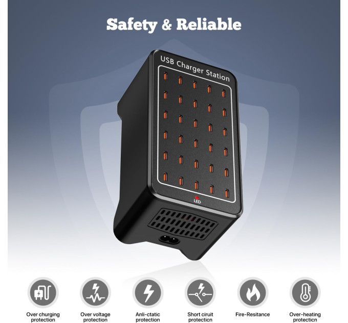 Зарядная станция многопортовая ILEPO на 30 Type-C портов 150 Вт / сетевое мультизарядное устройство (19019)