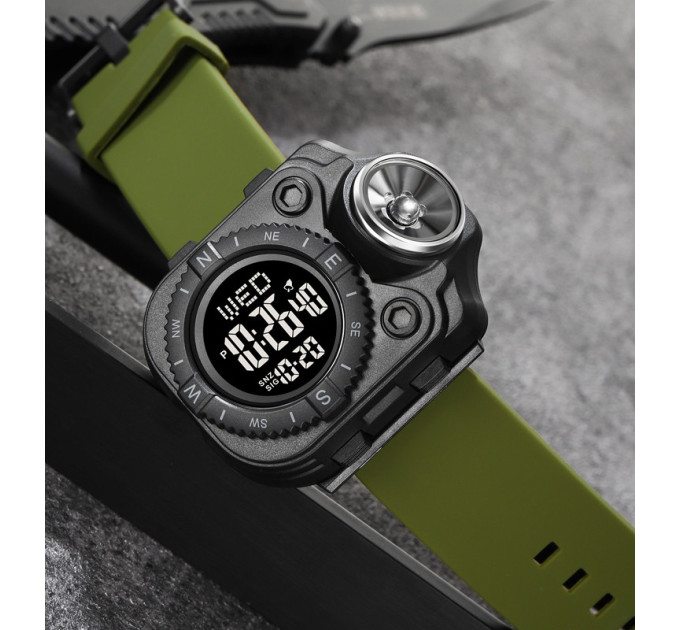 Часы наручные с фонариком Skmei 2187 (Army Green Black, 2187AGBK) (18444)