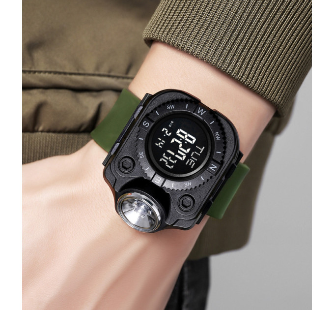 Часы наручные с фонариком Skmei 2187 (Army Green Black, 2187AGBK) (18444)