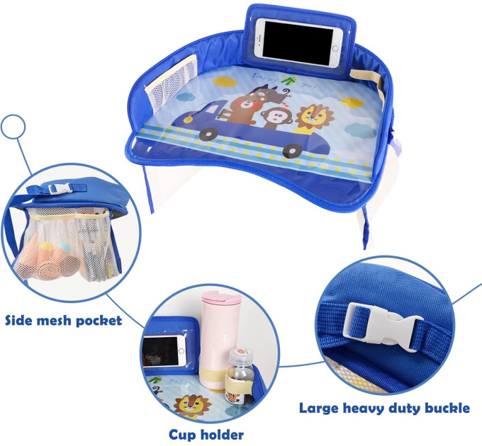 Детский дорожный столик в автомобиль для автокресла LVR 023 с карманом для телефона (Blue) (18989)