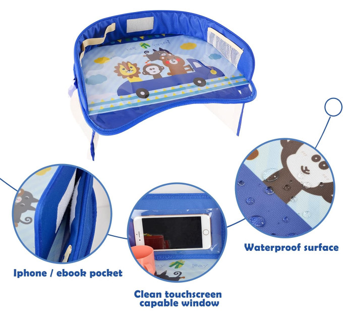 Детский дорожный столик в автомобиль для автокресла LVR 023 с карманом для телефона (Blue) (18989)