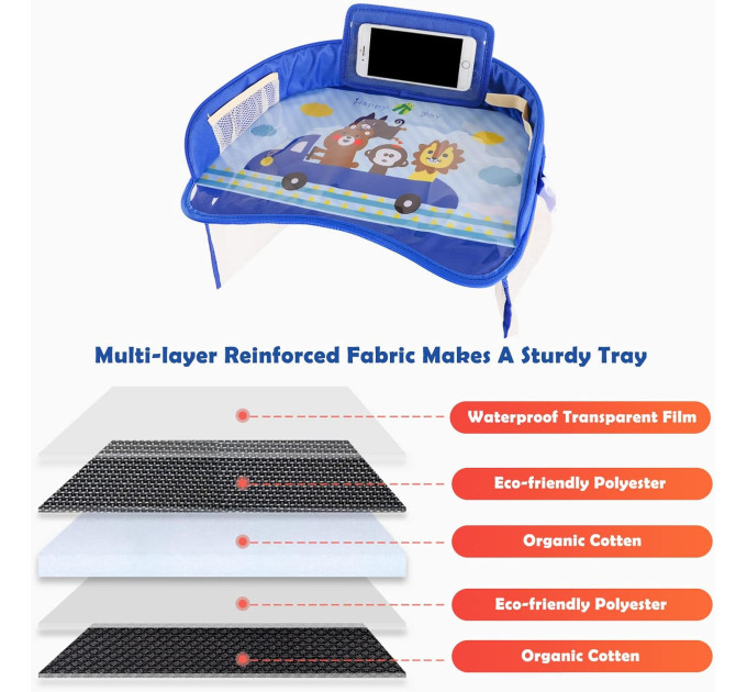 Детский дорожный столик в автомобиль для автокресла LVR 023 с карманом для телефона (Blue) (18989)