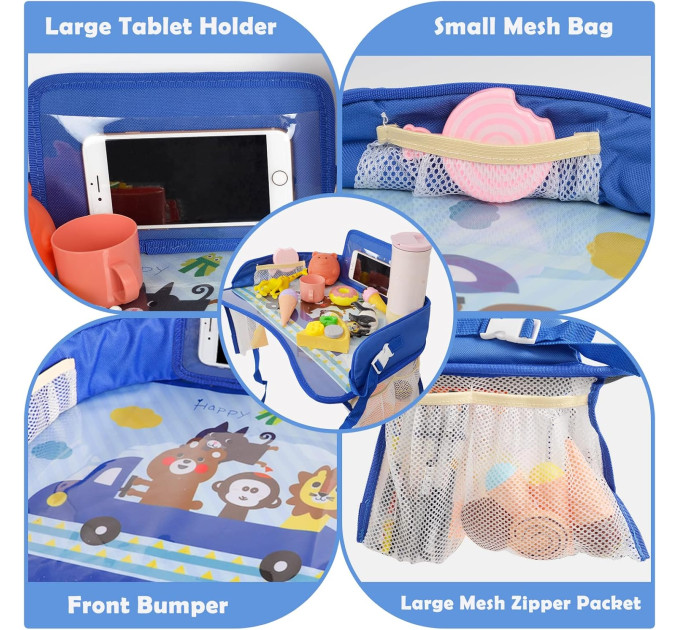 Детский дорожный столик в автомобиль для автокресла LVR 023 с карманом для телефона (Blue) (18989)