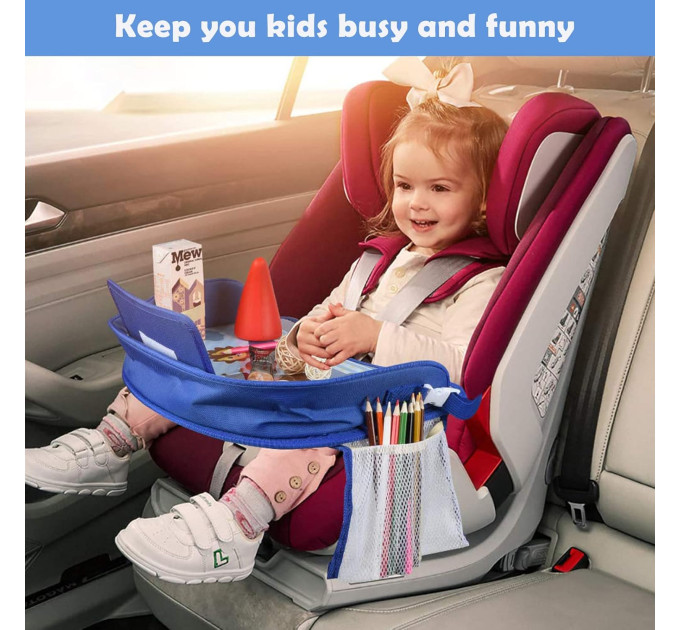 Детский дорожный столик в автомобиль для автокресла LVR 023 с карманом для телефона (Blue) (18989)