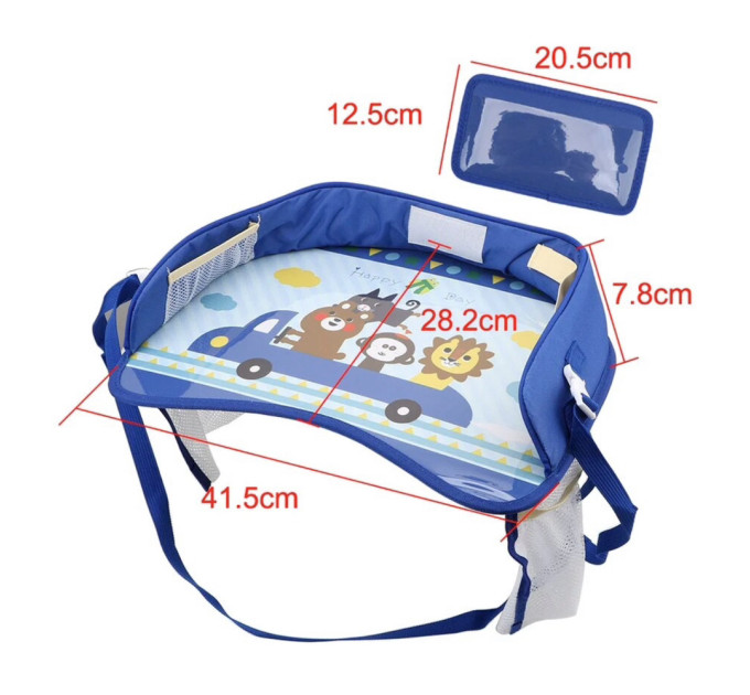 Детский дорожный столик в автомобиль для автокресла LVR 023 с карманом для телефона (Blue) (18989)