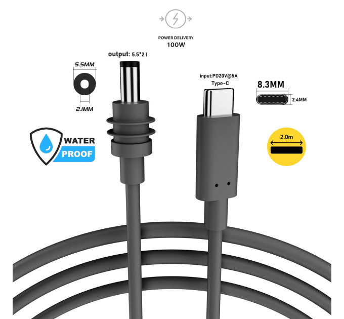 Кабель питания для Starlink Mini провод переходник DC на USB Type-C 2м (19216)