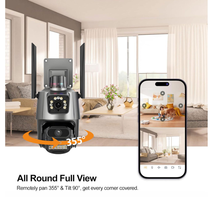 Камера видеонаблюдения WiFi поворотная двойная PIX-LINK DRW123P IP-камера с датчиком движения (Black) (18894)