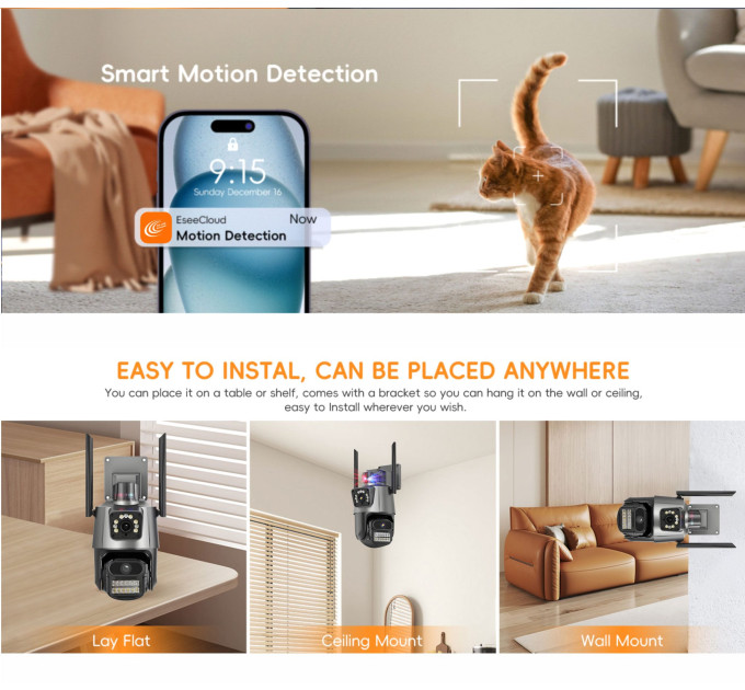 Камера видеонаблюдения WiFi поворотная двойная PIX-LINK DRW123P IP-камера с датчиком движения (Black) (18894)