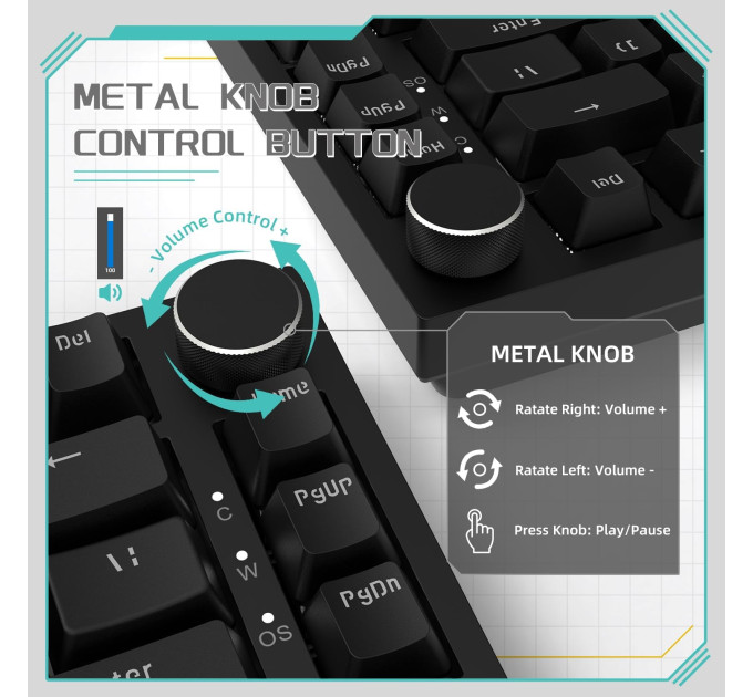 Клавиатура механическая AJAZZ AK820 Red Switch / Белая LED-подсветка / Раскладка 75% (Black) (19572)