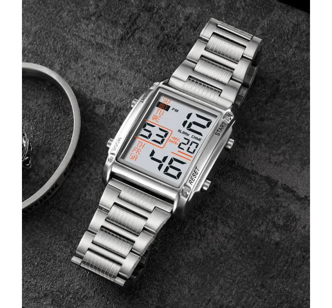 Мужские наручные часы Skmei 2206 Original классические спортивные на браслете (Silver White, 2206SIWT) (19156)