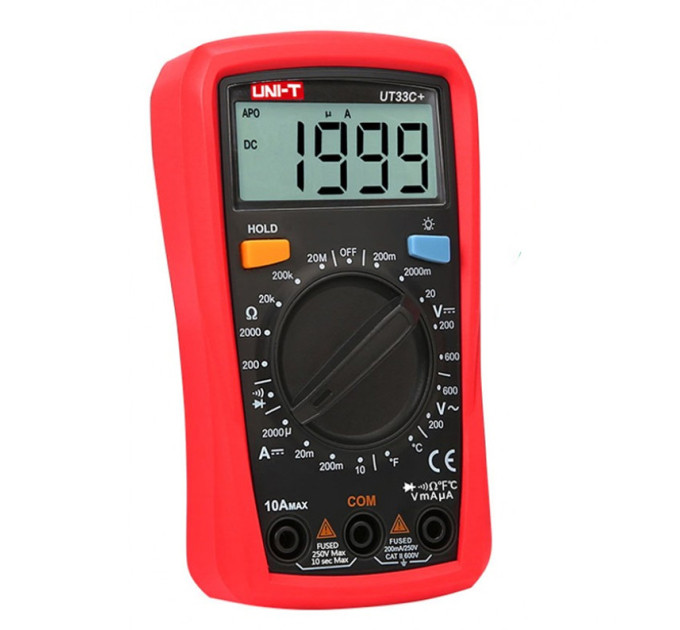 Мультиметр UNI-T UT33C+ цифровой тестер с подсветкой дисплея, измерением напряжения, тока и сопротивления (19817)