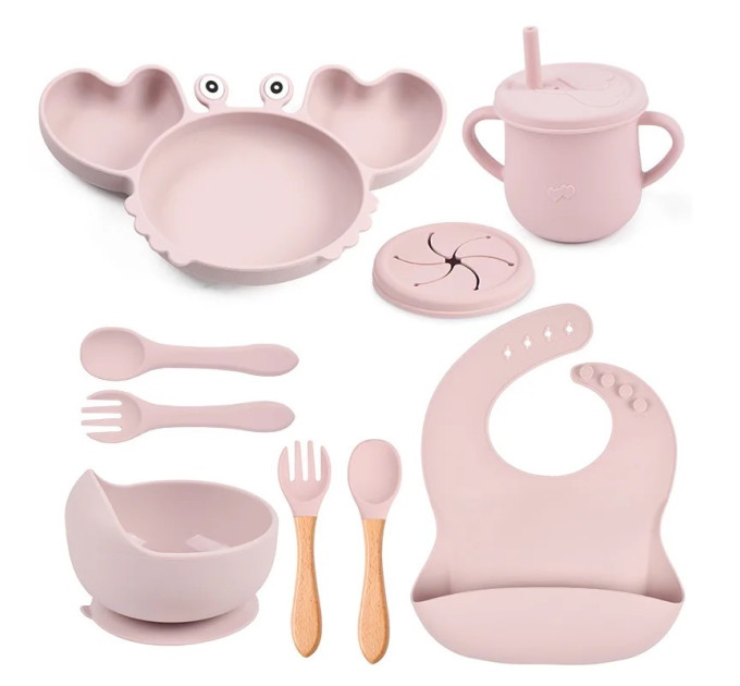 Набор детской силиконовой посуды для первого прикорма на присосках 9 предметов Краб (Beige) (18973)