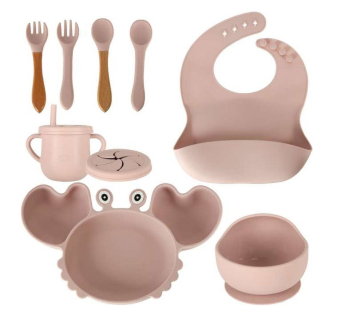 Набор детской силиконовой посуды для первого прикорма на присосках 9 предметов Краб (Beige) (18973)