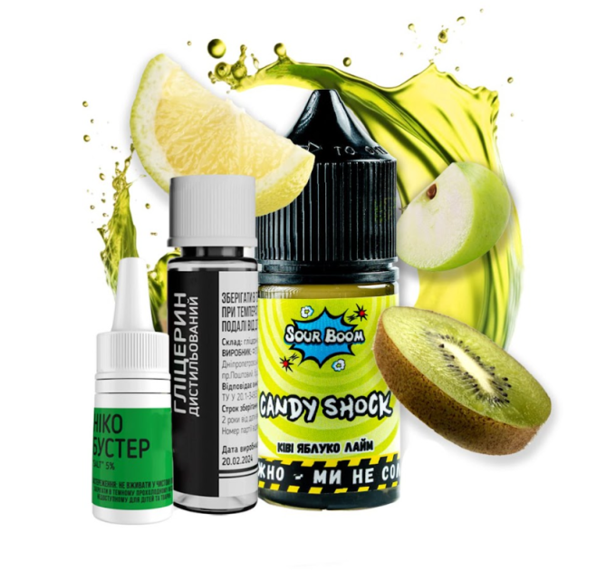 Набор для самозамеса солевой Sour Boom 15 мл (Candy shock Киви Яблоко Лайм:, 0-50 мг) (17273)