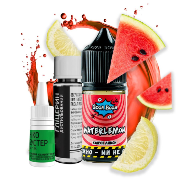 Набор для самозамеса солевой Sour Boom 30 мл (WaterLemon Арбуз Лимон, 0-65 мг) (17317)