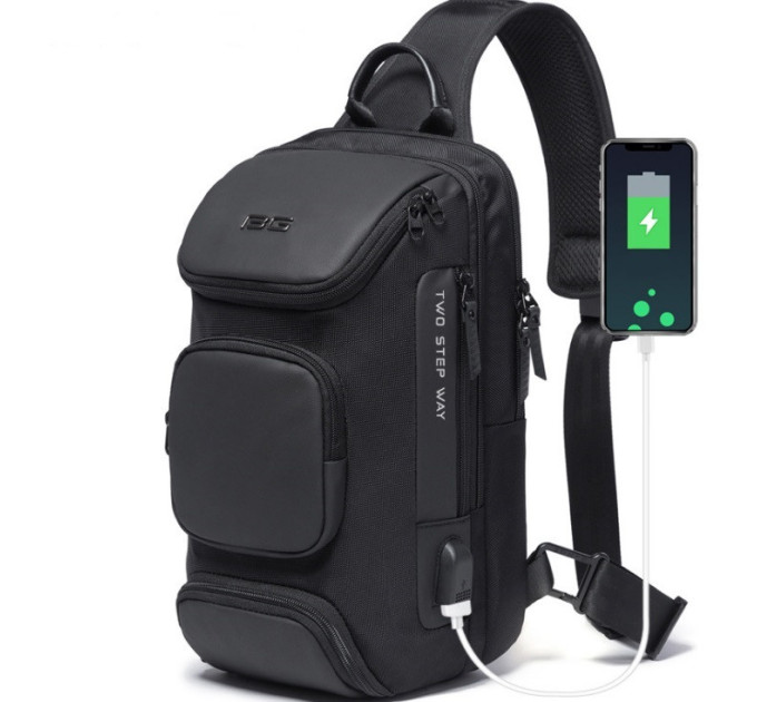 Однолямочный рюкзак через плечо Bange BG-7086 9л Сумка-слинг с USB-разъемом (Black) (19380)