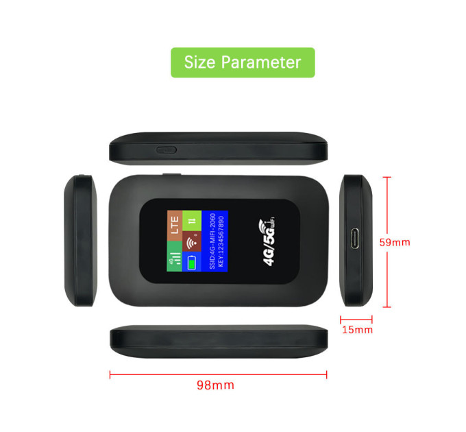 Портативный Wi-Fi модем Mobile Router PH312-E LCD 2.4ГГц, 4G LTE роутер (Black) (18660)