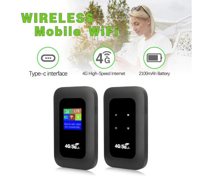 Портативный Wi-Fi модем Mobile Router PH312-E LCD 2.4ГГц, 4G LTE роутер (Black) (18660)