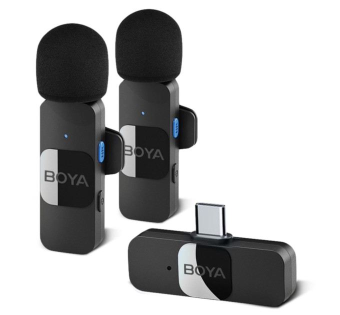 Профессиональный петличный микрофон беспроводной Boya BY-V20 Type-C 2шт (Black) (18873)