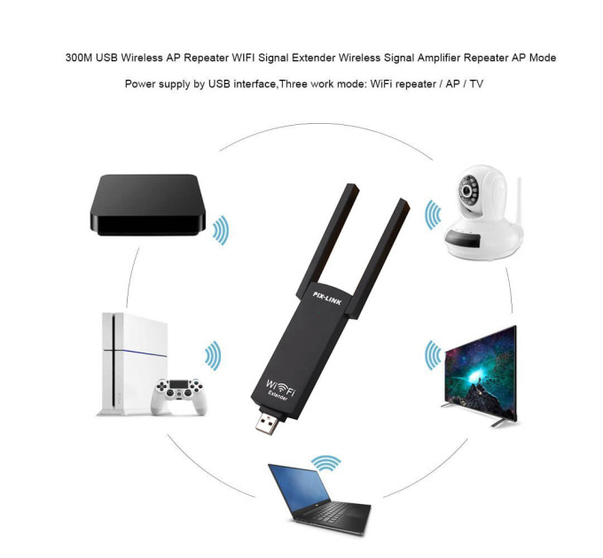 Ретранслятор Wi-Fi PIX-LINK LV-UE02 репитер, усилитель сигнала (Black) (17609)