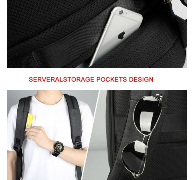 Рюкзак городской Tigernu T-B3595 19л с USB для ноутбука 15.6'' (Black Grey) (17053)